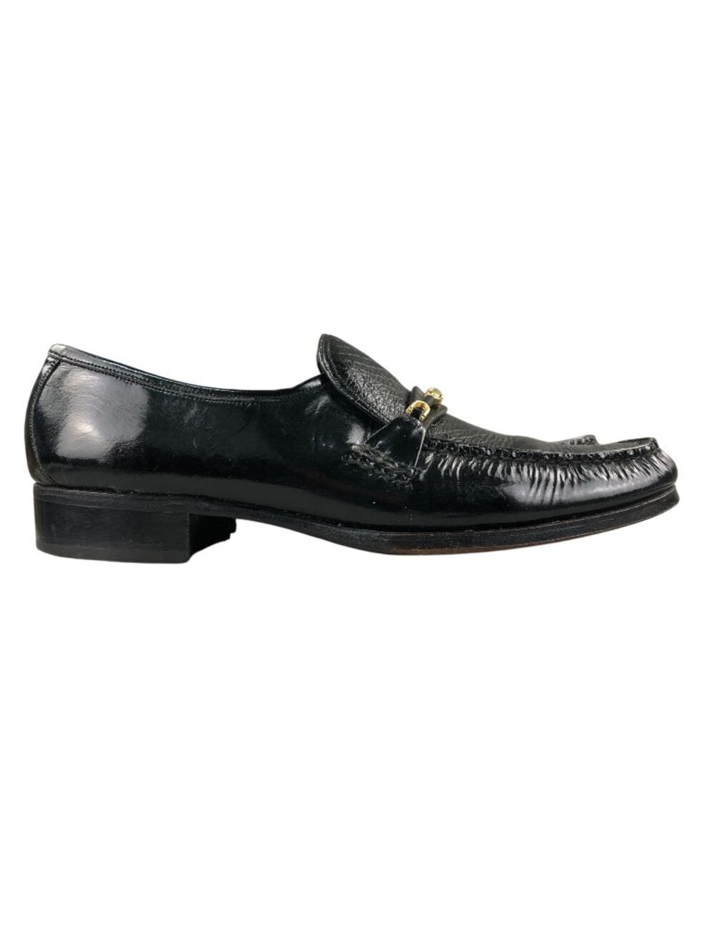 Florsheim Men's Size 11.5A Imperial Black Gold Leather Horsebit Shoes Loafers